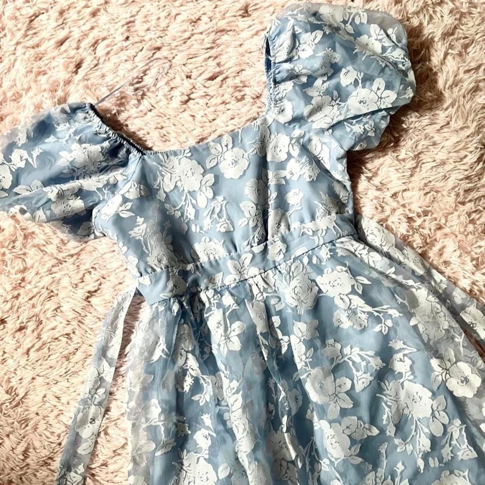 Whimsical Babydoll Milkmaid Floral Pastel Puff Sleeve Dress Girls 14 Baroque